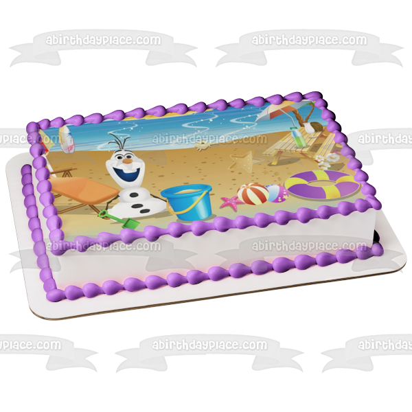 Frozen Olaf Beach Scene Beach Ball Starfish Beach Chairs and a Picnic Table Edible Cake Topper Image ABPID06543