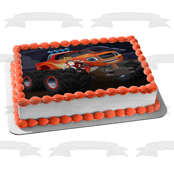 Blaze and the Monster Machines Aj and a Black Background Edible Cake Topper Image ABPID06546