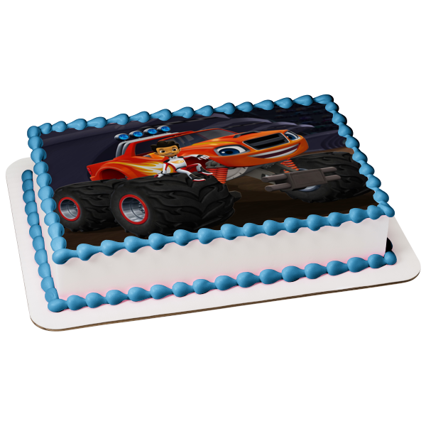 Blaze and the Monster Machines Aj and a Black Background Edible Cake Topper Image ABPID06546