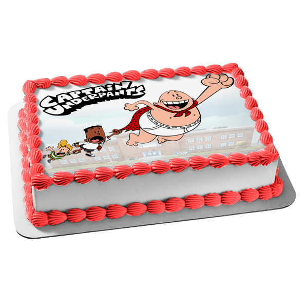 Captain Underpants Flying Past School Children's Book Series Edible Cake Topper Image ABPID53707