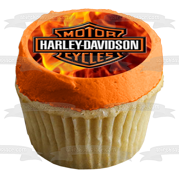 Harley-Davidson Motor Cycles Logo Fondo llameante Imagen comestible para decoración de tarta ABPID04864 