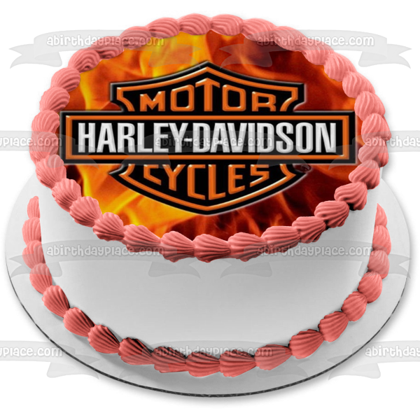 Harley-Davidson Motor Cycles Logo Fondo llameante Imagen comestible para decoración de tarta ABPID04864 