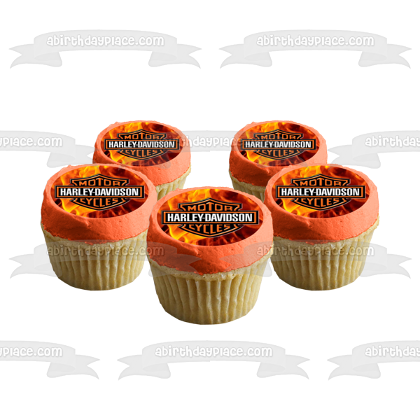 Harley-Davidson Motor Cycles Logo Fondo llameante Imagen comestible para decoración de tarta ABPID04864 