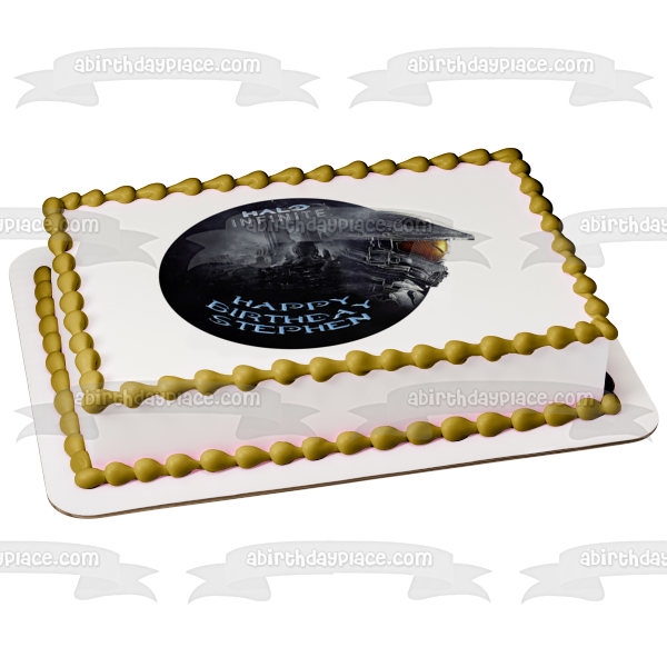 Halo Infinite Feliz Cumpleaños Tu Nombre Personalizado Imagen comestible para decoración de tarta ABPID53713 