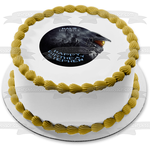 Halo Infinite Feliz Cumpleaños Tu Nombre Personalizado Imagen comestible para decoración de tarta ABPID53713 