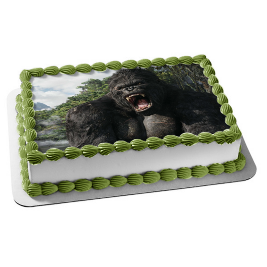 Monstruo gigante de la película King Kong con fondo de jungla Imagen comestible para decoración de tarta ABPID04875 