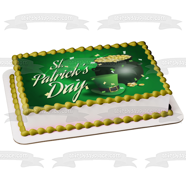 Feliz Día de San Patricio Sombrero de Leprechaun Olla de Oro Imagen comestible para decoración de tarta ABPID53721 