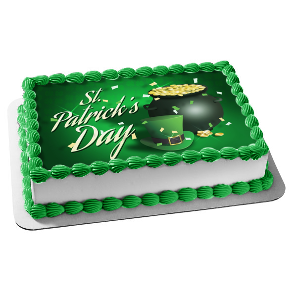 Happy St. Patrick's Day Leprechaun Hat Pot of Gold Edible Cake Topper Image ABPID53721