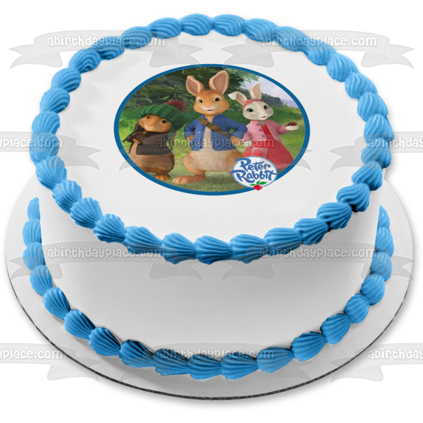 Peter Rabbit Logo Benjamin Bunny y Lily Bobtail Adorno comestible para tarta Imagen ABPID06606 