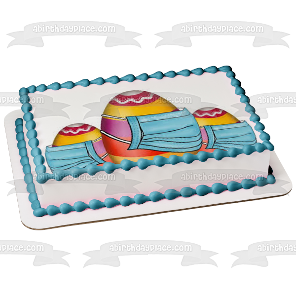 Feliz Pascua Huevos de Pascua con máscaras Imagen comestible para decoración de tarta ABPID53738 