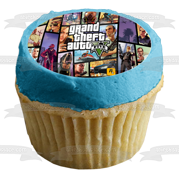 Imagen de decoración comestible para tarta de Grand Theft Auto Five Guns and Cars ABPID04910 