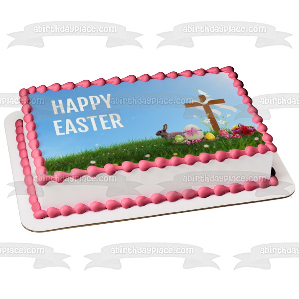 Feliz Pascua Cruz Conejito Huevos de Pascua Adorno comestible para tarta Imagen ABPID53746 