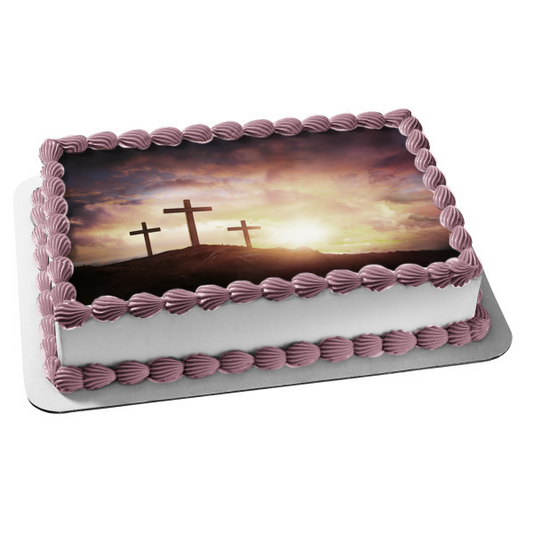 Feliz Pascua Cruces En La Puesta De Sol Imagen De Adorno Comestible Para Pastel ABPID53755 