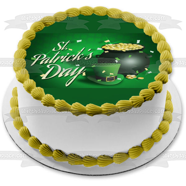 Feliz Día de San Patricio Sombrero de Leprechaun Olla de Oro Imagen comestible para decoración de tarta ABPID53721 