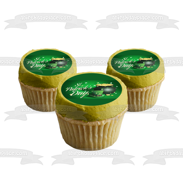 Feliz Día de San Patricio Sombrero de Leprechaun Olla de Oro Imagen comestible para decoración de tarta ABPID53721 