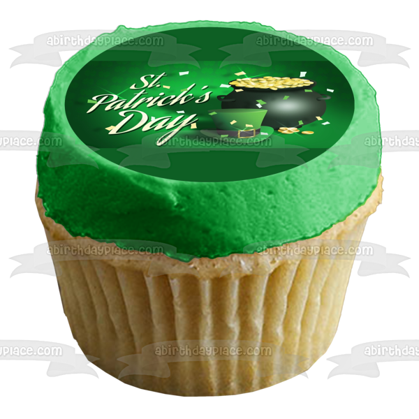 Feliz Día de San Patricio Sombrero de Leprechaun Olla de Oro Imagen comestible para decoración de tarta ABPID53721 