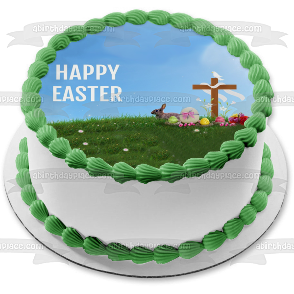 Feliz Pascua Cruz Conejito Huevos de Pascua Adorno comestible para tarta Imagen ABPID53746 