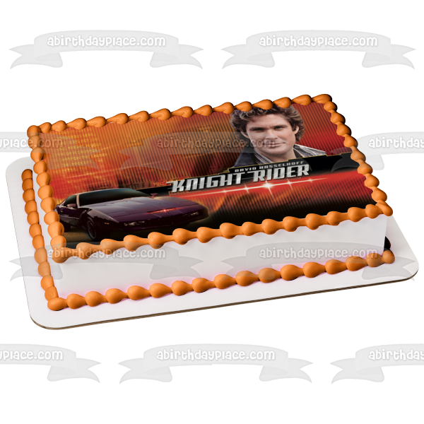 Knight Rider David Hasselhoff Coche con fondo rojo Imagen comestible para decoración de tarta ABPID04964 