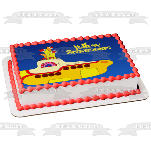 Imagen comestible para decoración de tarta con logotipo de submarino amarillo y fondo azul ABPID07016 