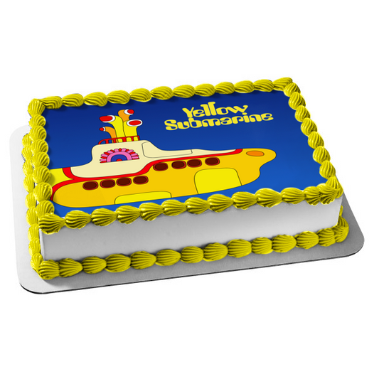 Imagen comestible para decoración de tarta con logotipo de submarino amarillo y fondo azul ABPID07016 