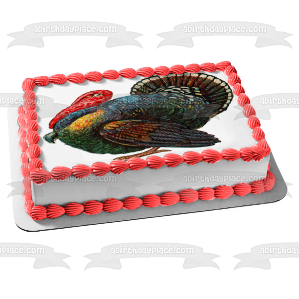 Happy Thanksgiving Colorful Turkey Edible Cake Topper Image ABPID07019