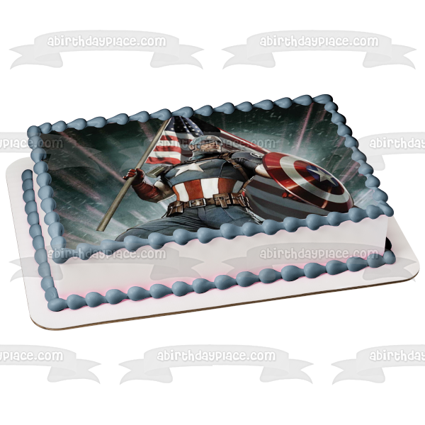 Captain America Sheild and an American Flag Edible Cake Topper Image ABPID07030