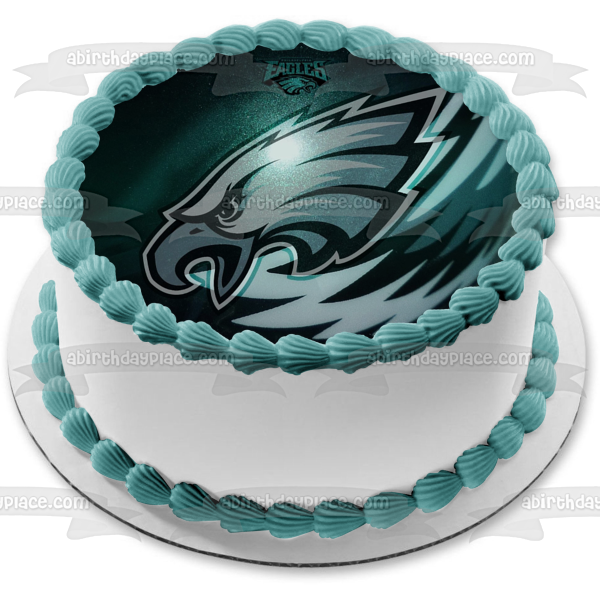 Imagen comestible para decoración de tarta con el logotipo de los Philadelphia Eagles de la NFL y fondo negro ABPID07034 