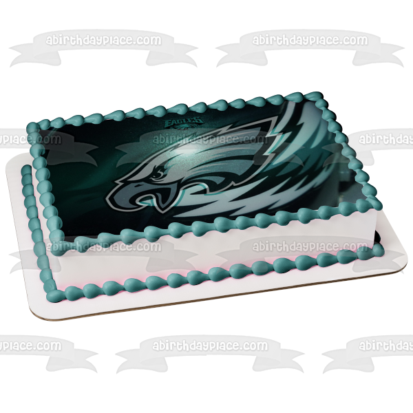 Imagen comestible para decoración de tarta con el logotipo de los Philadelphia Eagles de la NFL y fondo negro ABPID07034 