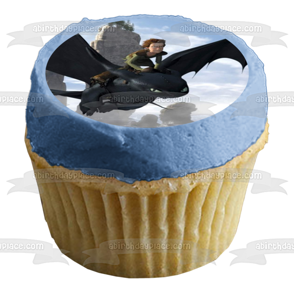 How to Train Your Dragon Toothless and Hiccup Flying Edible Cake Topper Image ABPID07038