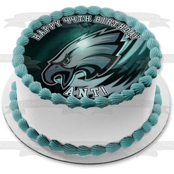 Imagen comestible para decoración de tarta con el logotipo de los Philadelphia Eagles de la NFL y fondo negro ABPID07034 