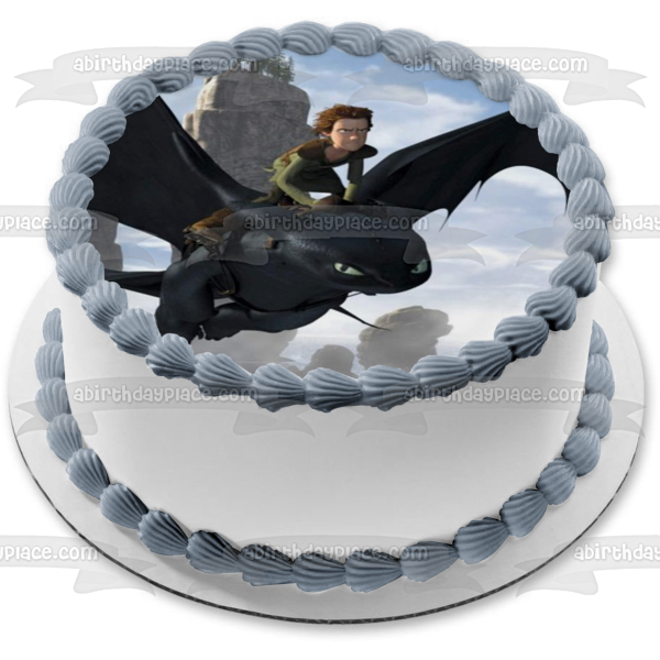 How to Train Your Dragon Toothless and Hiccup Flying Edible Cake Topper Image ABPID07038