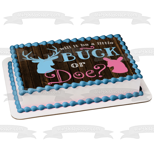 Baby Shower Will It Be a Buck or Doe Pink Doe Blue Buck - Adorno comestible para tarta, imagen ABPID06660 