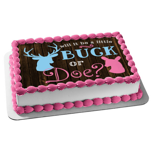 Baby Shower Will It Be a Buck or Doe Pink Doe Blue Buck - Adorno comestible para tarta, imagen ABPID06660 