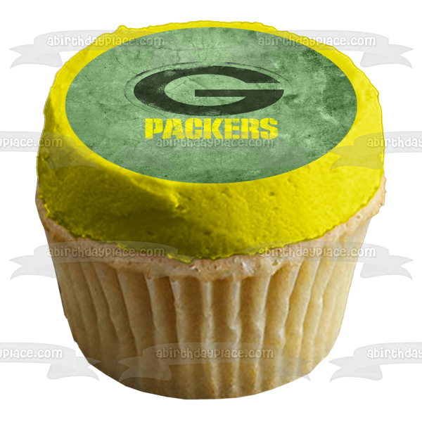 Imagen comestible para decoración de tarta con el logotipo de los Green Bay Packers de la NFL sobre un fondo verde ABPID07054 