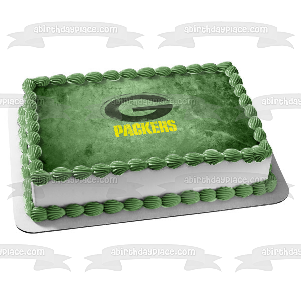 Imagen comestible para decoración de tarta con el logotipo de los Green Bay Packers de la NFL sobre un fondo verde ABPID07054 