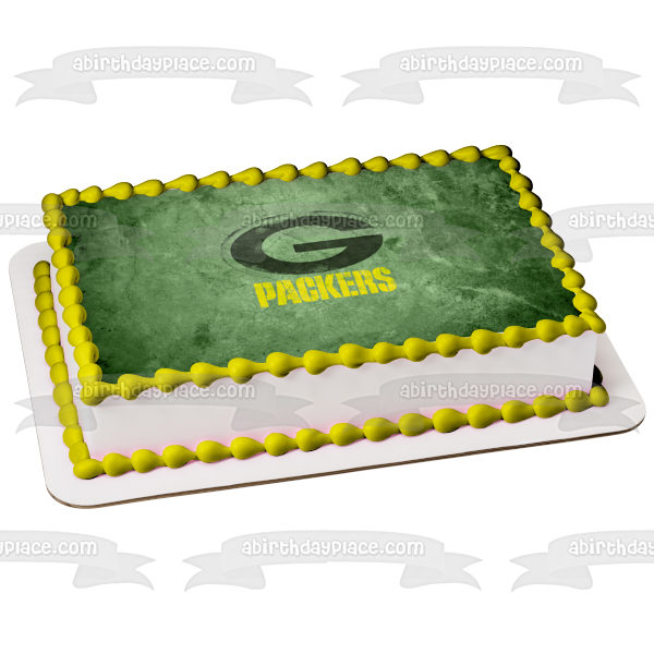 Imagen comestible para decoración de tarta con el logotipo de los Green Bay Packers de la NFL sobre un fondo verde ABPID07054 