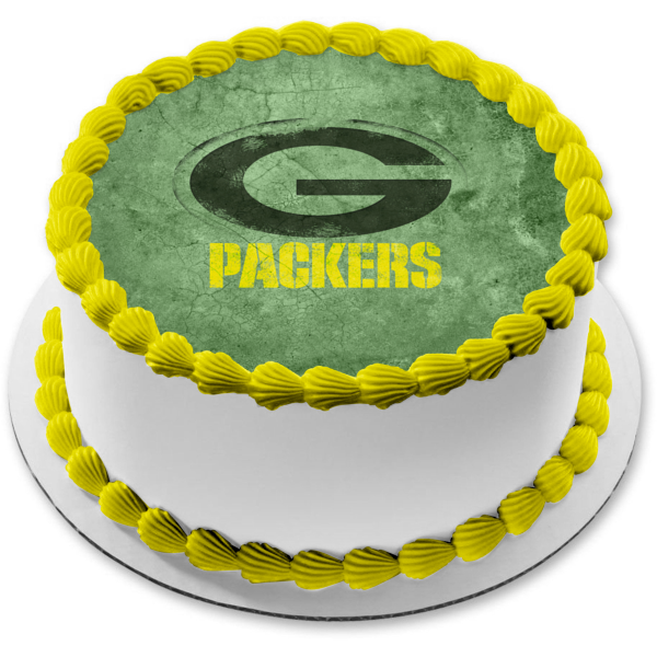 Imagen comestible para decoración de tarta con el logotipo de los Green Bay Packers de la NFL sobre un fondo verde ABPID07054 