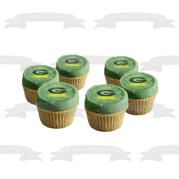 Imagen comestible para decoración de tarta con el logotipo de los Green Bay Packers de la NFL sobre un fondo verde ABPID07054 