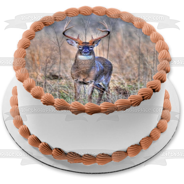 Hunting Deer In a  Brush Field Edible Cake Topper Image ABPID07162