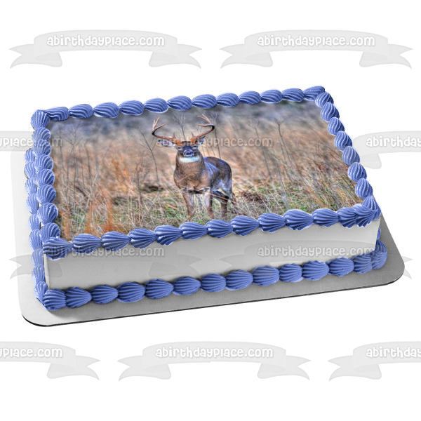 Hunting Deer In a  Brush Field Edible Cake Topper Image ABPID07162