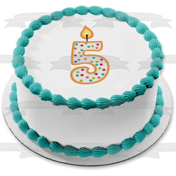 Feliz quinto cumpleaños, vela número 5, decoración comestible para tarta, imagen ABPID06770 