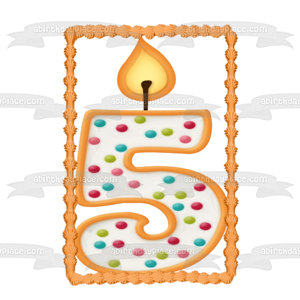 Feliz quinto cumpleaños, vela número 5, decoración comestible para tarta, imagen ABPID06770 