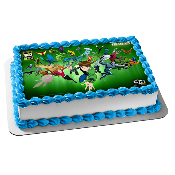 Ben 10 Ultimate Alien Ampfibian Ultimate Big Chill Ultimate Cannonbolt Ben Tennyson and Gwen Tennyson Edible Cake Topper Image ABPID07206