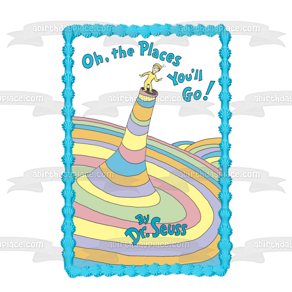 Dr. Seuss Oh the Places You'll Go Portada del libro Imagen comestible para decoración de tarta ABPID07209 