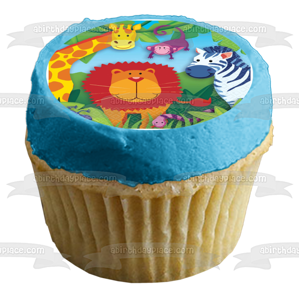 Jungle Animals Safari Giraffe Lion Zebra Monkey Lizard and a Snake Edible Cake Topper Image ABPID06793