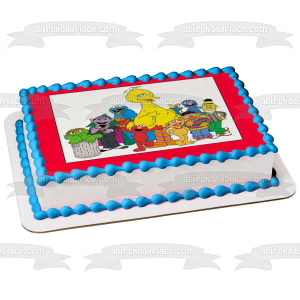 Sesame Street Elmo Bert Ernie Oscar the Grouch Cookie Monster Grover Zoe and Count Von Count Edible Cake Topper Image ABPID06797