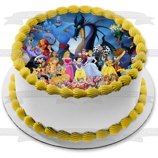 Aladdin Jasmine Genie Peter Pan Pinocchio Ariel Cinderella and Aurora Edible Cake Topper Image ABPID07225