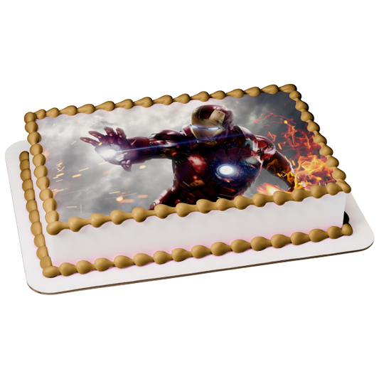 Fondo gris de Iron Man con imagen comestible para decoración de tarta de fuego ABPID07248 