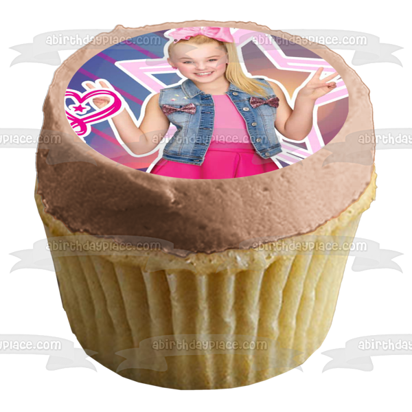 Jojo Siwa Peace Signs Heart Signs Rainbow Background Edible Cupcake Topper Images ABPID14853