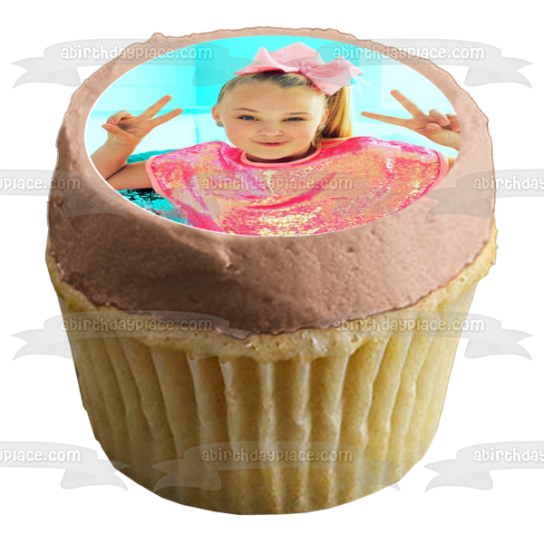 Jojo Siwa Peace Signs Heart Signs Rainbow Background Edible Cupcake Topper Images ABPID14853